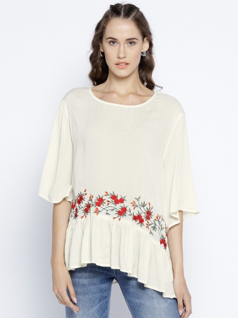 

METTLE Women Off-White Solid A-Line Top