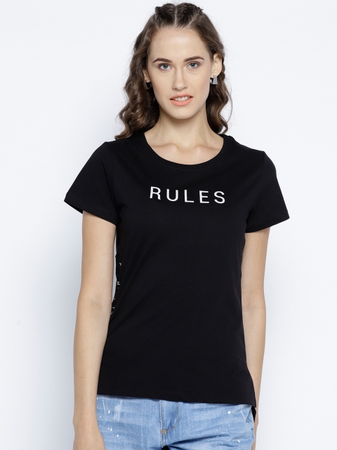 

METTLE Women Black Solid Round Neck T-shirt