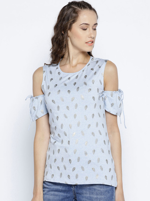 

METTLE Women Blue Printed Top