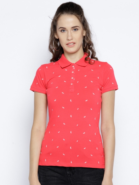 

METTLE Women Pink Printed Polo Collar T-shirt