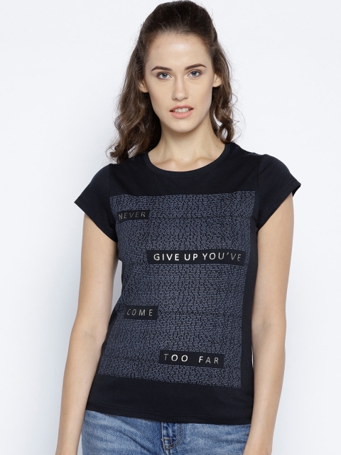 

METTLE Women Navy Blue Printed Top