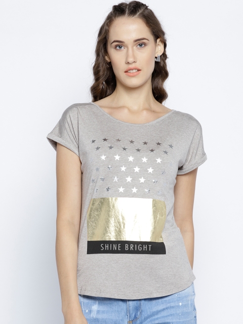 

METTLE Women Grey Melange Printed Top