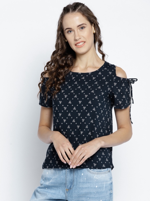 

METTLE Women Navy Blue Printed Top