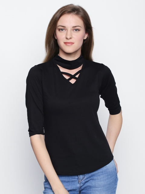 

The Dry State Black Solid Choker Pure Cotton Top