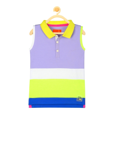

Cherry Crumble Boys Lavender Colourblocked Polo Collar T-shirt