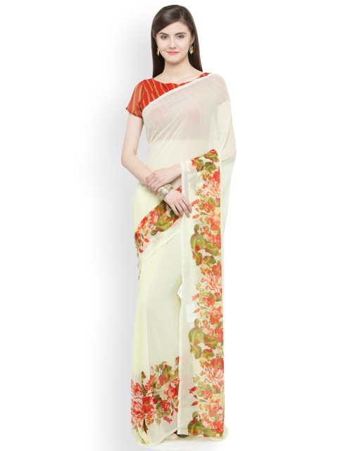 

Shaily White Printed Pure Georgette Saree