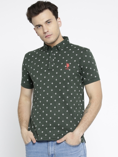 

U.S. Polo Assn. Men Green Printed Polo Collar T-shirt