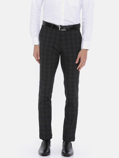 

U.S. Polo Assn. Men Black Super Slim Fit Checked Formal Trousers