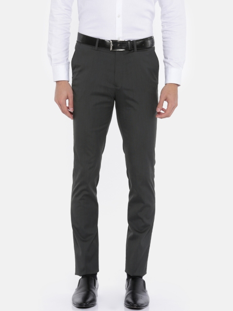 

U.S. Polo Assn. Men Charcoal Grey Super Slim Fit Solid Formal Trousers