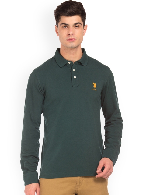 

U.S. Polo Assn. Men Green Solid Polo Collar T-shirt