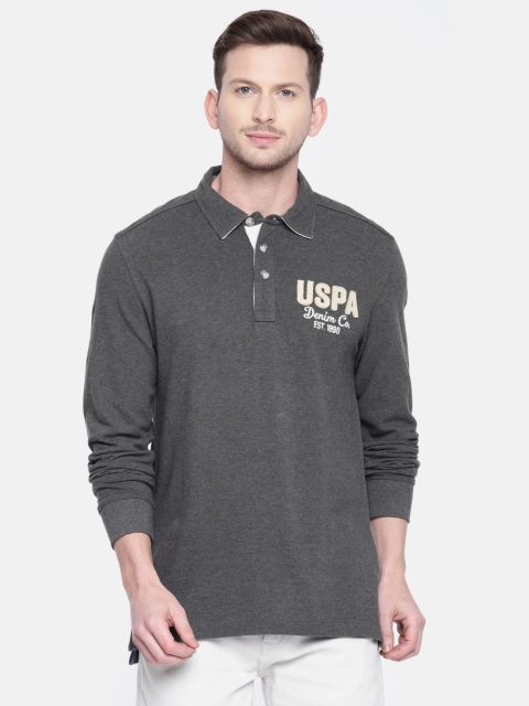 

U.S. Polo Assn. Denim Co. Men Grey Melange Solid Polo Collar T-shirt