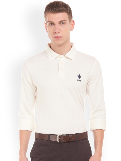 

U.S. Polo Assn. Men Off-White Solid Polo Collar T-shirt
