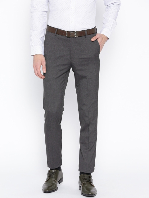 

U.S. Polo Assn. Men Charcoal Grey Super Slim Fit Solid Formal Trousers