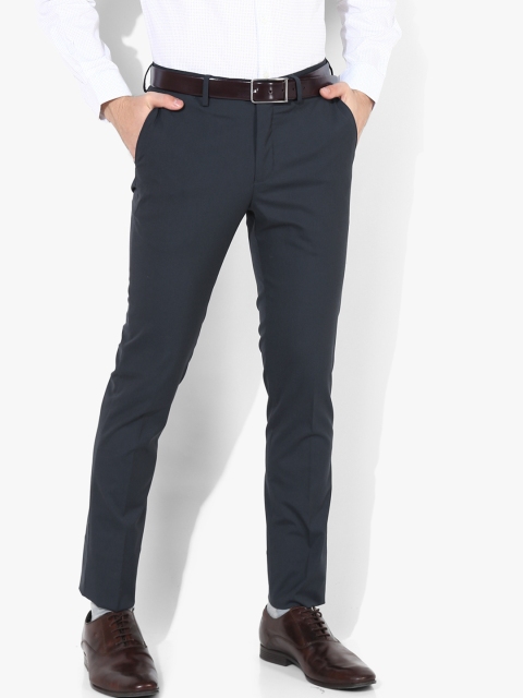 

U.S. Polo Assn. Men Navy Blue Slim Fit Solid Regular Trousers, Grey