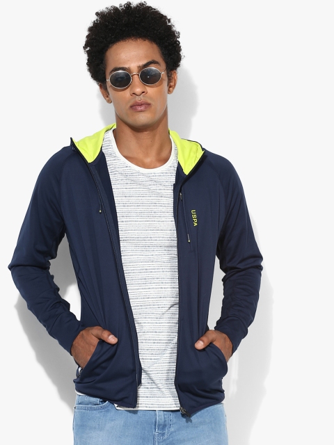 

U.S. Polo Assn. Men Navy Blue Solid Hooded Sweatshirt