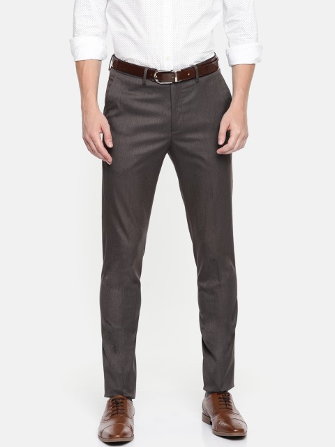 

U.S. Polo Assn. Men Charcoal Grey Super Slim Fit Solid Formal Trousers