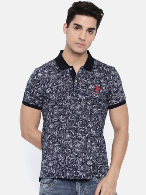 

U.S. Polo Assn. Men Navy Blue Printed Polo Collar T-shirt