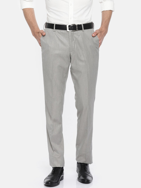 

U.S. Polo Assn. Men Grey Slim Fit Solid Formal Trousers