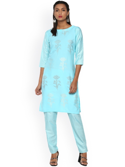 

ZIYAA Women Turquoise Blue Printed Kurta with Churidar
