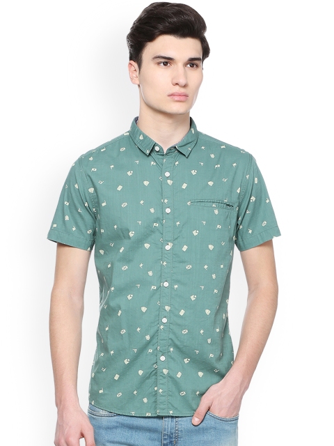 

People Men Green Slim Fit Printed Casual Shirt