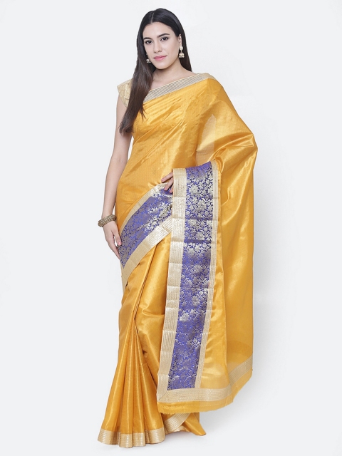 

Chhabra 555 Mustard Coloured Solid Banarasi Saree