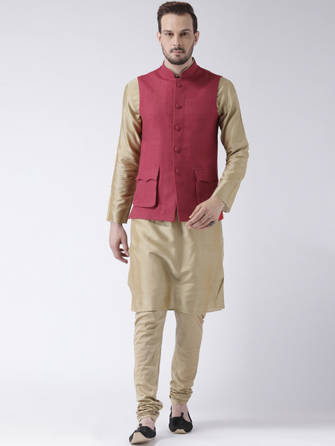 

KISAH Men Beige & Pink Solid Churidar Kurta with Nehru Jacket