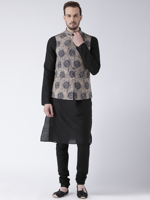 

KISAH Men Black Solid Churidar Kurta with Nehru Jacket