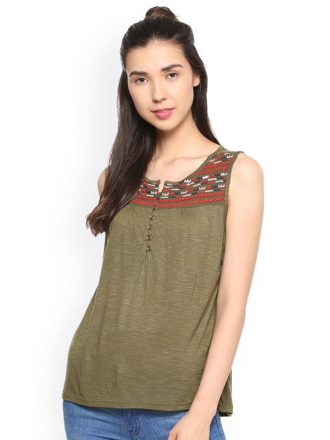 

People Women Olive Green Solid Top