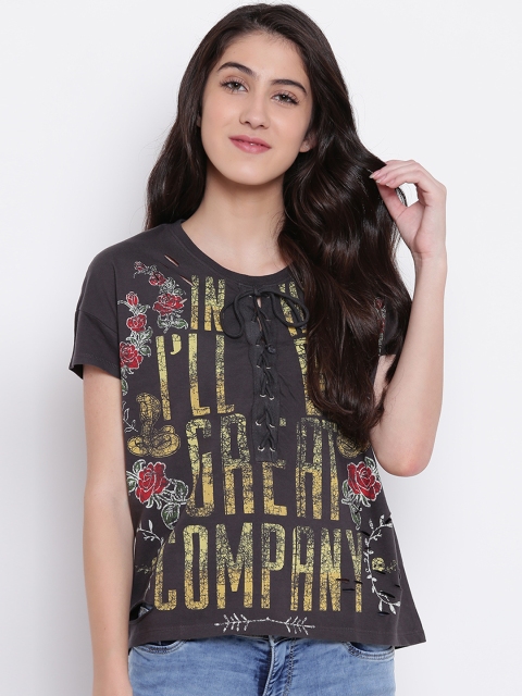 

People Women Grey Printed Top