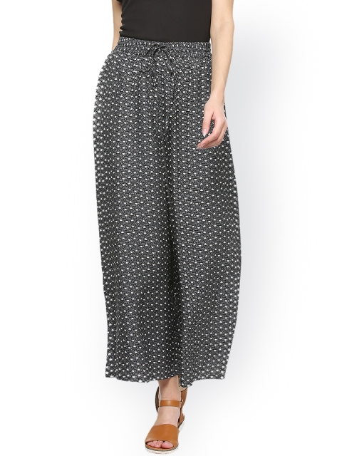 

People Women Charcoal Grey Printed Wide Leg Palazzos