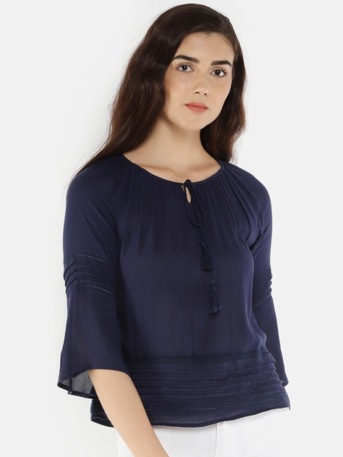 

People Women Navy Blue Self Design A-Line Top