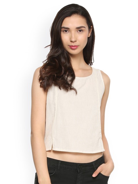 

People Women Off-White Solid Crop Top