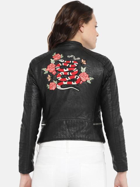 

People Women Black Floral Biker Jacket