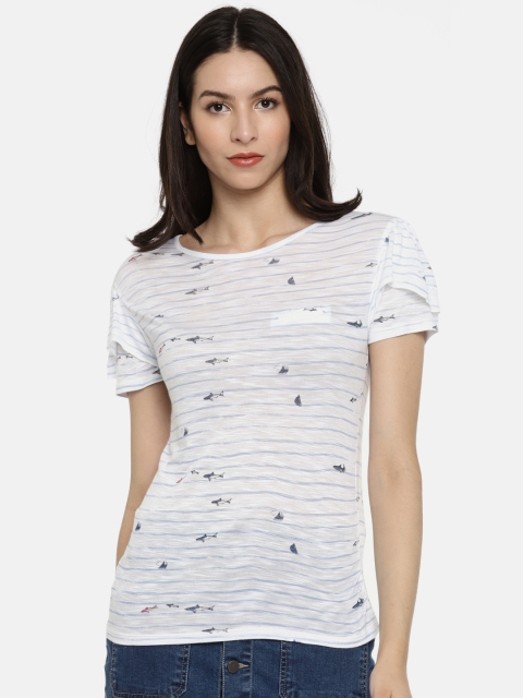 

People Women Off-White & Blue Printed Top