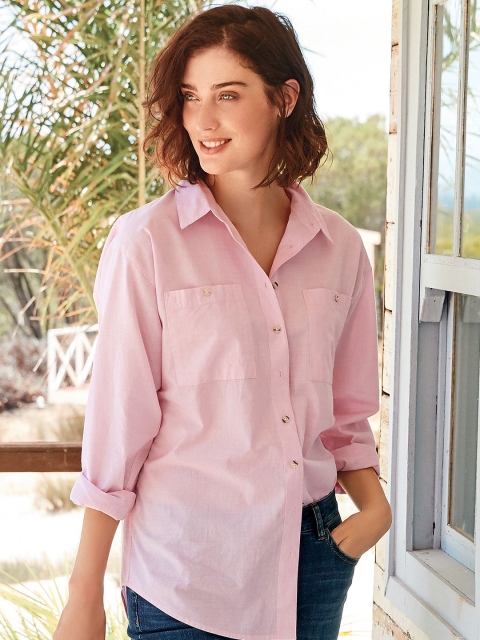 

next Women Pink Solid Classic Regular Fit Casual Shirt