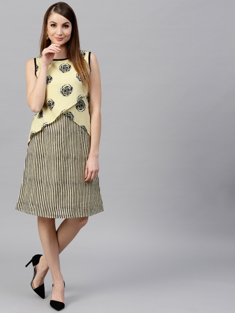 

AKS Women Beige Striped Layered A-Line Dress