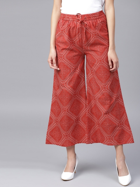 

Yufta Women Red & Off-White Printed Wide Leg Cropped Palazzos