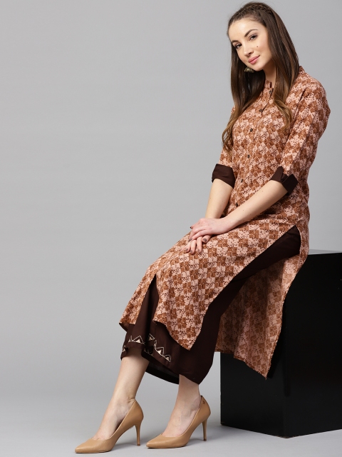 

Yufta Women Brown Printed Kurta with Palazzos