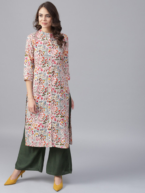

Yufta Women Off-White & Pink Printed Kurta with Palazzos