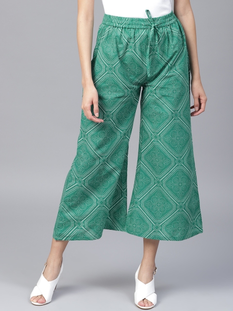 

Yufta Women Green & Off-White Printed Wide Leg Cropped Palazzos