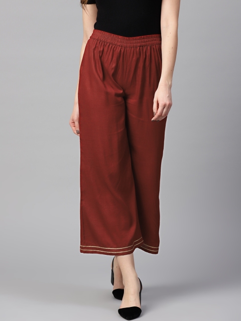 

Yufta Women Rust Brown Solid Straight Palazzos