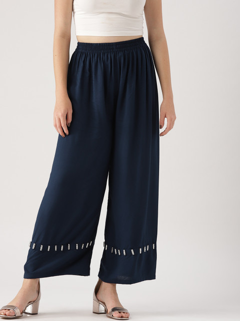 

Libas Women Navy Blue Solid Wide Leg Palazzos