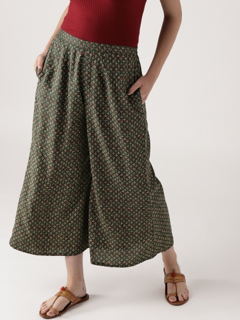 

Libas Women Green & Maroon Printed Wide Leg Cropped Palazzos
