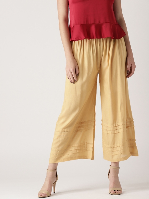

Libas Women Beige Solid Wide Leg Cropped Palazzos
