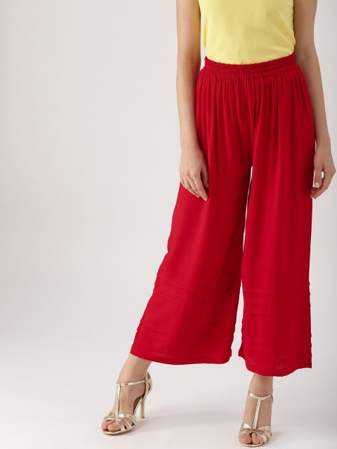 

Libas Women Red Solid Wide Leg Palazzos