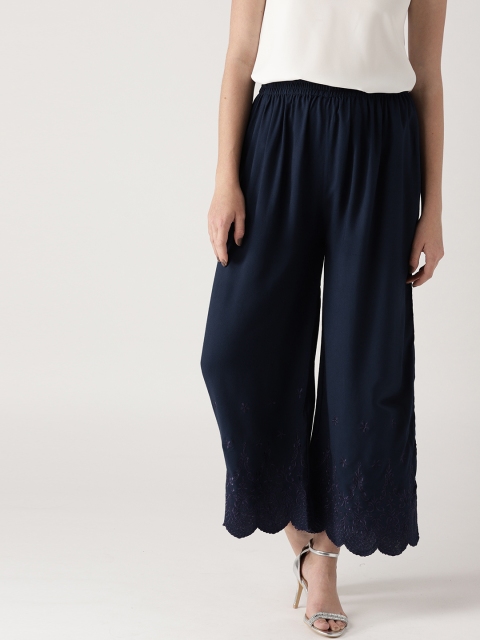 

Libas Women Navy Blue Straight Embroidered Palazzos