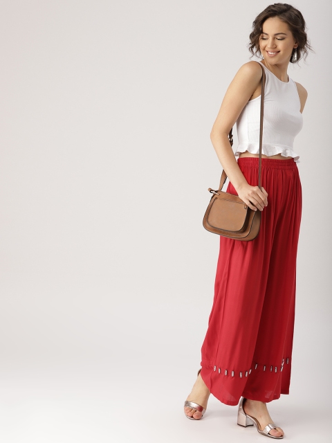 

Libas Women Red Solid Wide Leg Palazzos