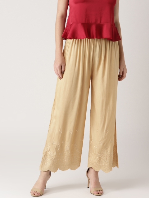 

Libas Women Beige Wide Leg Embroidered Palazzos