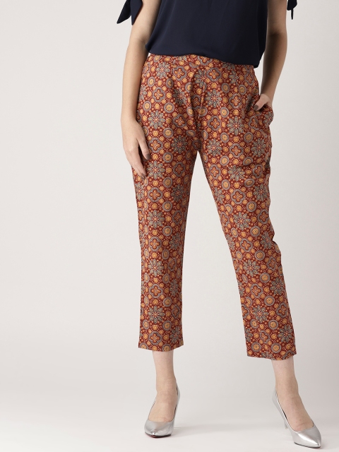 

Libas Women Rust Red & Mustard Yellow Printed Regular Trousers