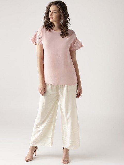 

Libas Women Off-White Solid Wide Leg Palazzos